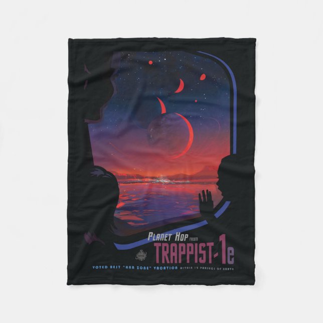 Poster Retro Space - Vyer Observera Trappist-1e. Fleecefilt (Framsidan)