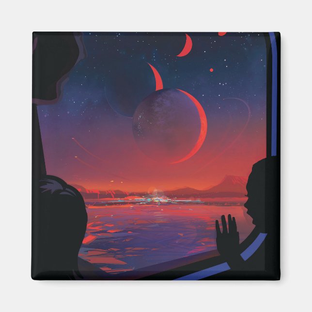 Poster Retro Space - Vyer Observera Trappist-1e. Magnet (Framsidan)