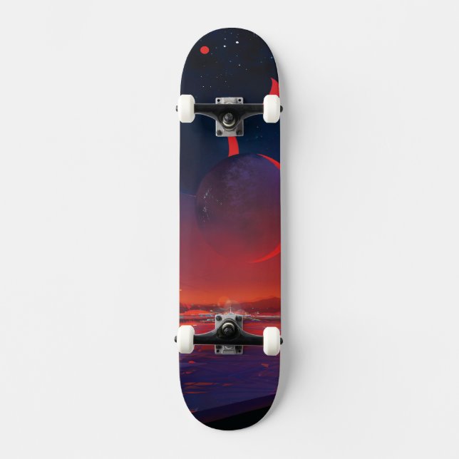 Poster Retro Space - Vyer Observera Trappist-1e. Mini Skateboard Bräda 18,5 Cm (Framsida)