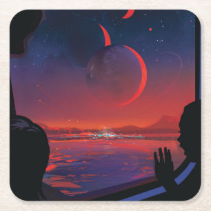 Poster Retro Space - Vyer Observera Trappist-1e. Underlägg Papper Kvadrat