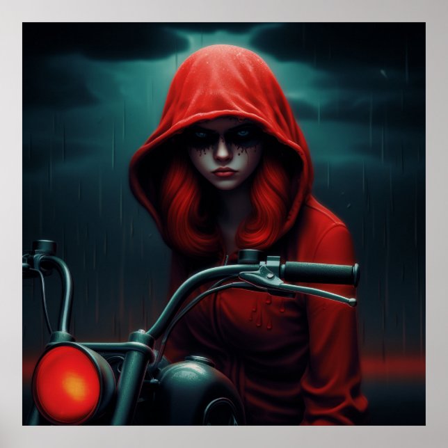 Poster Rockeuse au Chapeau Rouge en Flammes (Framsidan)