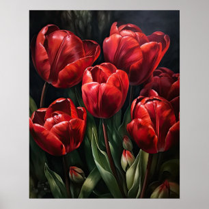 Poster röd tulpanblommor