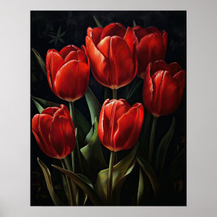 Poster röd tulpanblommor