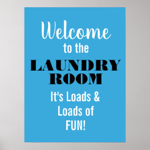 Poster Roligt Blå vit svart i tvätt-rum