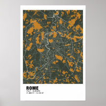 Poster Rom Karta - Italien Grönt och Gyllene Karta