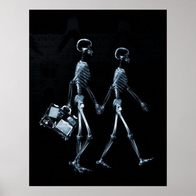 Poster röntgenstråle Skeleton Couple Traveling Bla (Framsidan)