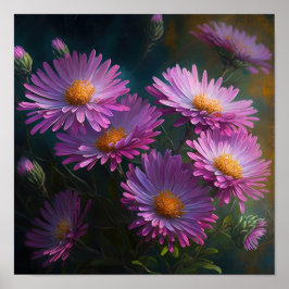 Poster rosa Aster Flower Art-utskrift