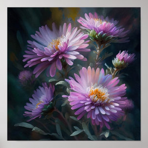 Poster rosa Aster Flower Art-utskrift