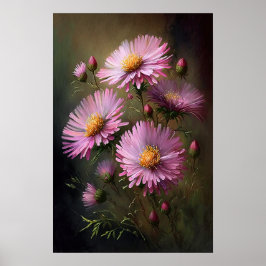 Poster rosa Aster Flower Art-utskrift