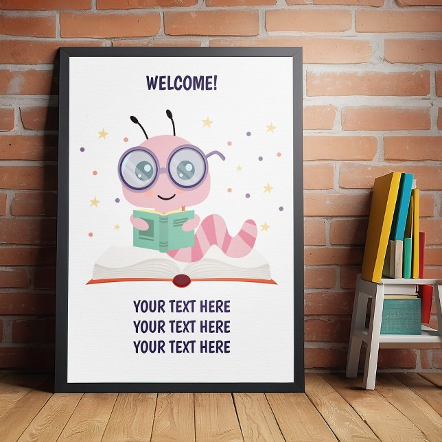 Poster rosa bokmasktema (Perfect poster for school book event, book week, and to celebrate birthday and baby showers.)