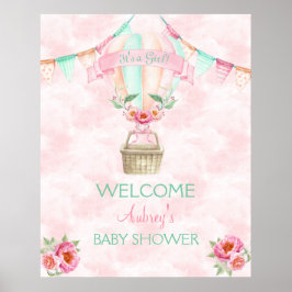 Poster Rosa för vattenfärgsfärgspets för luftballo