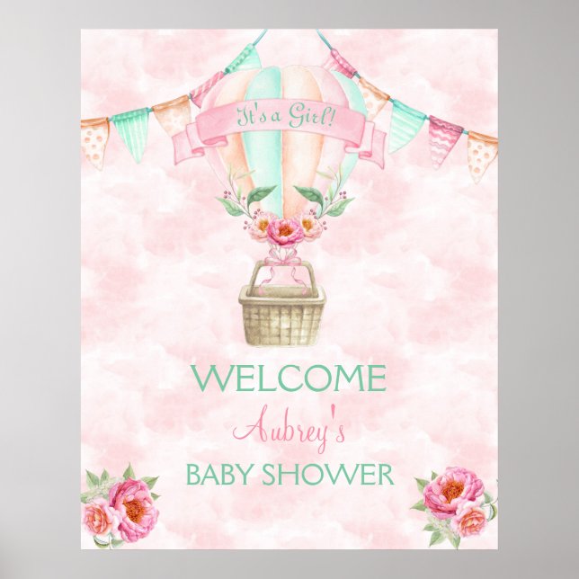 Poster Rosa för vattenfärgsfärgspets för luftballo (Framsidan)