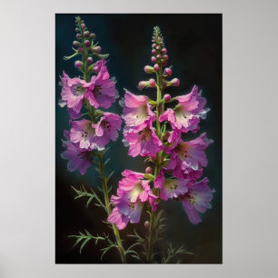 Poster rosa Larkspur Flower Art Print