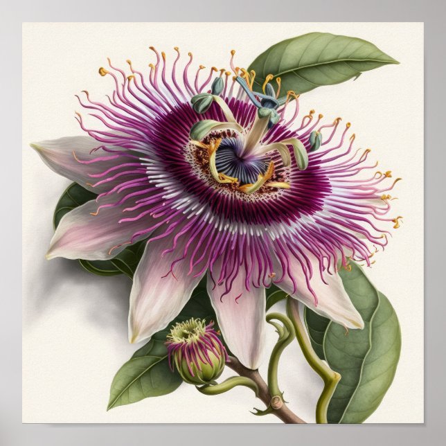 Poster rosa Passion Flower Art-utskrift (Framsidan)