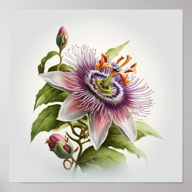 Poster rosa Passion Flower Art-utskrift (Framsidan)