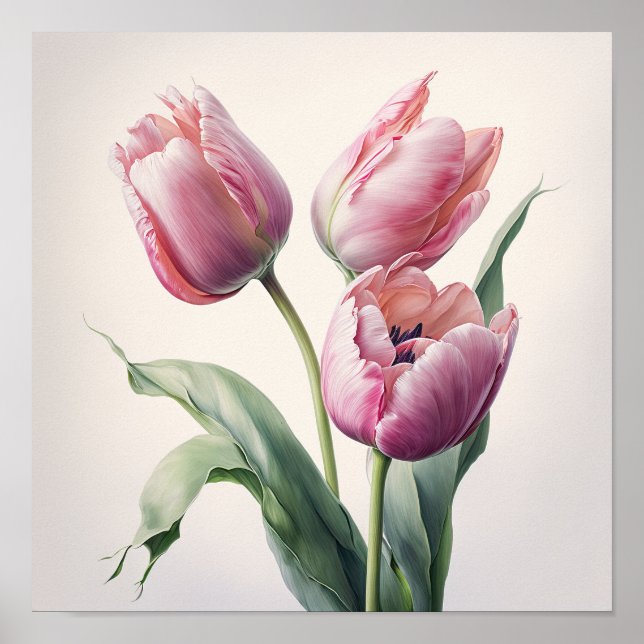 Poster rosa Tulips Flower Art Print (Framsidan)