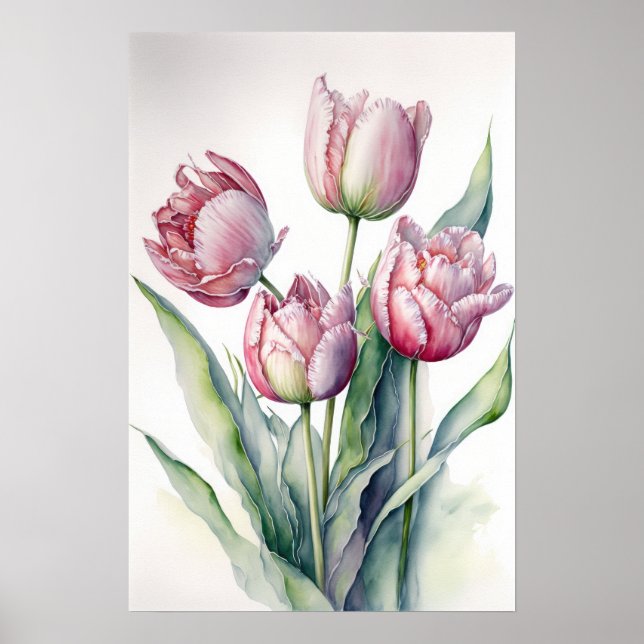 Poster rosa Tulips Flower Art Print (Framsidan)