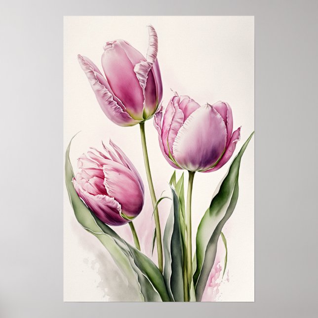 Poster rosa Tulips Flower Art Print (Framsidan)