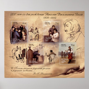 Poster~Russian Stamps~200 årsdag N.V. Gogol Poster