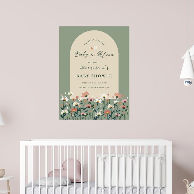 Poster Sage Grönt Stor Baby i Bloom Shower Sign (Barnkammare 2)