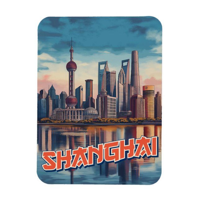 Poster Shanghai Skyline: Vibrant Cityscape Magnet (Vertikal)