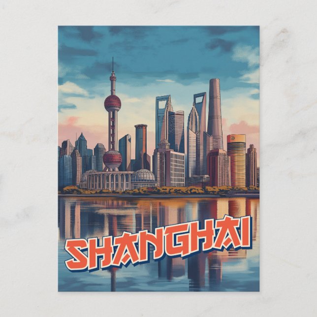 Poster Shanghai Skyline: Vibrant Cityscape Vykort (Framsida)