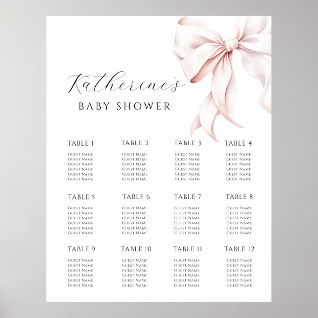 Poster sittdiagram för babyskor i rosa Bow  (Framsidan)