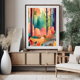 Poster skogstork i vattenfärg