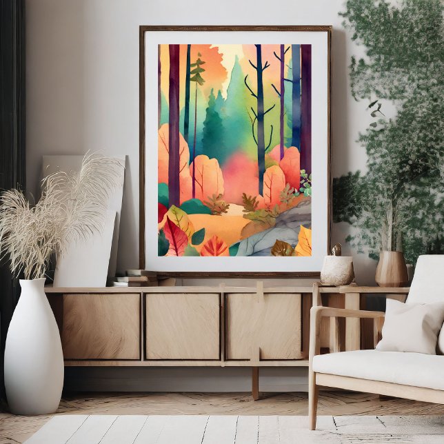 Poster skogstork i vattenfärg (Forest Magic in Watercolor Poster)