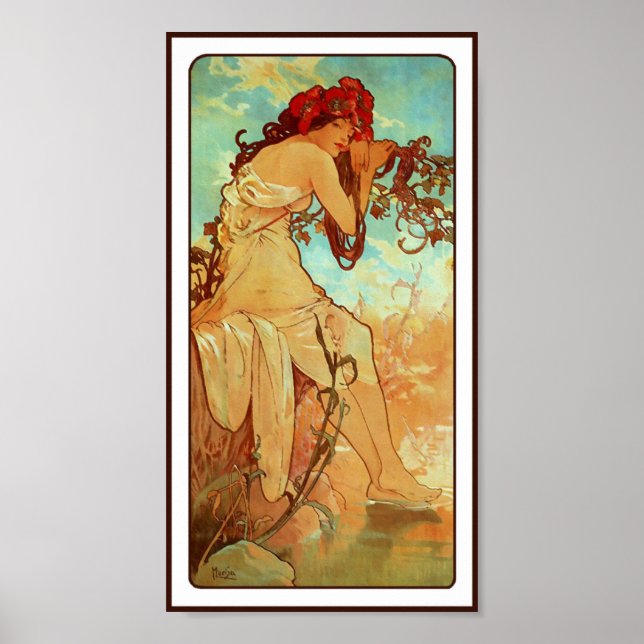 Poster Skriv ut: Art nouveau - Mucha - Sommar (Framsidan)