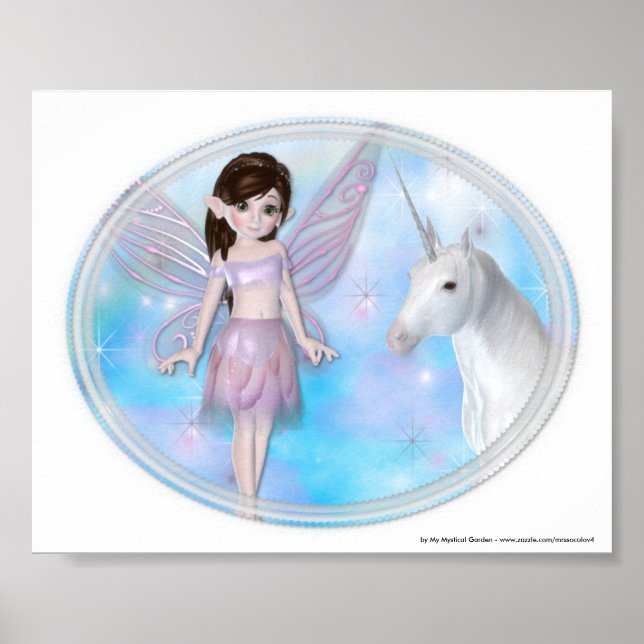 Poster/skriv ut Fairy w/Unicorn Fantasy Poster (Framsidan)