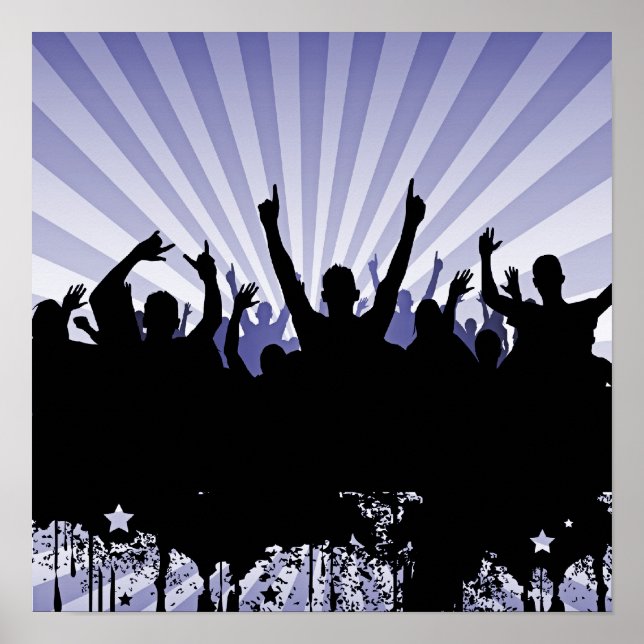 POSTER/SKRIV UT Grunge Party Crowd Silhouette Indi Poster (Framsidan)
