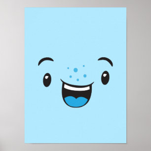 Poster Skriv ut med Blue Smiling Kawaii Ansikte