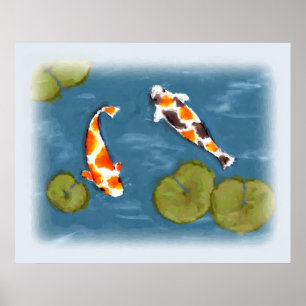Poster Skriv ut med vattenfärgen Koi Pond
