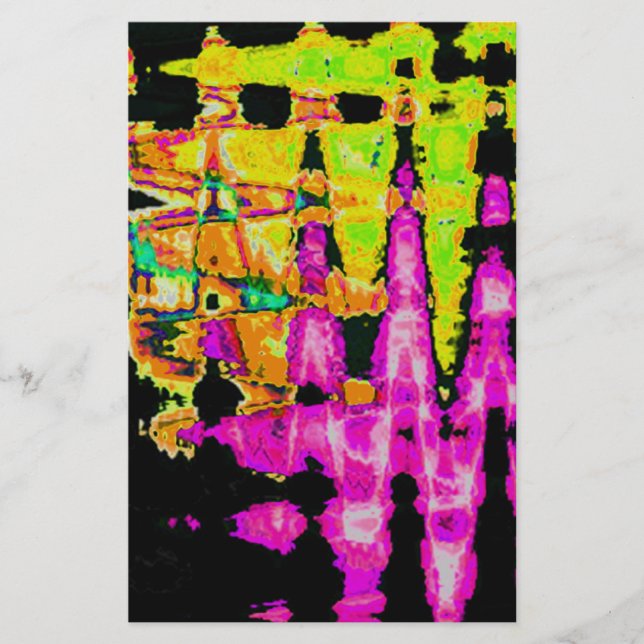 Poster Skriv ut Neon Glitch Abstrakt Art Brevpapper (Framsida)
