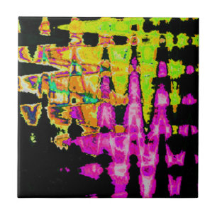 Poster Skriv ut Neon Glitch Abstrakt Art Kakelplatta