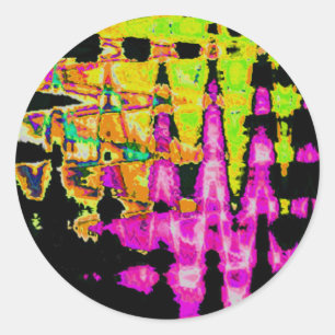 Poster Skriv ut Neon Glitch Abstrakt Art Runt Klistermärke