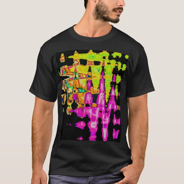 Poster Skriv ut Neon Glitch Abstrakt Art T Shirt (Framsida)