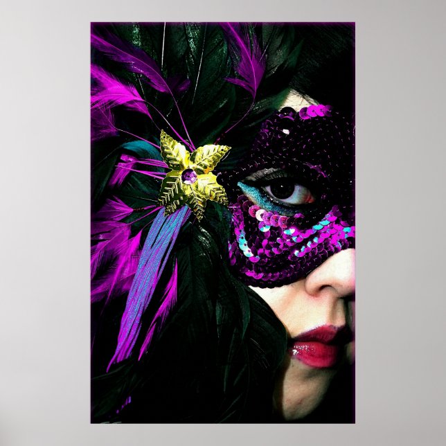 Poster Skriv ut ny Orleans Mardi Gras Mask (Framsidan)