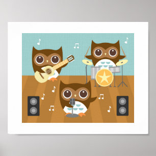 Poster Skriv ut Retro Uggla Singing Band