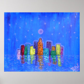 Poster Skriv ut - Starry City Natt