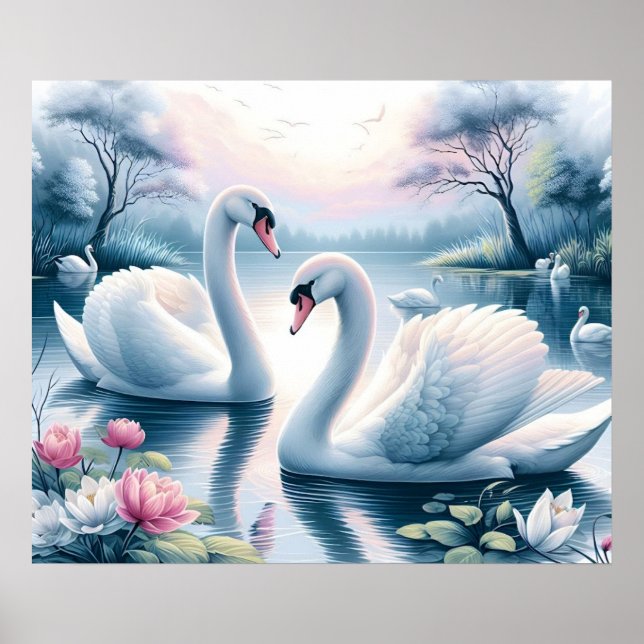 Poster Skriv ut - Svanar i en vattentät vattenkrut (Framsidan)