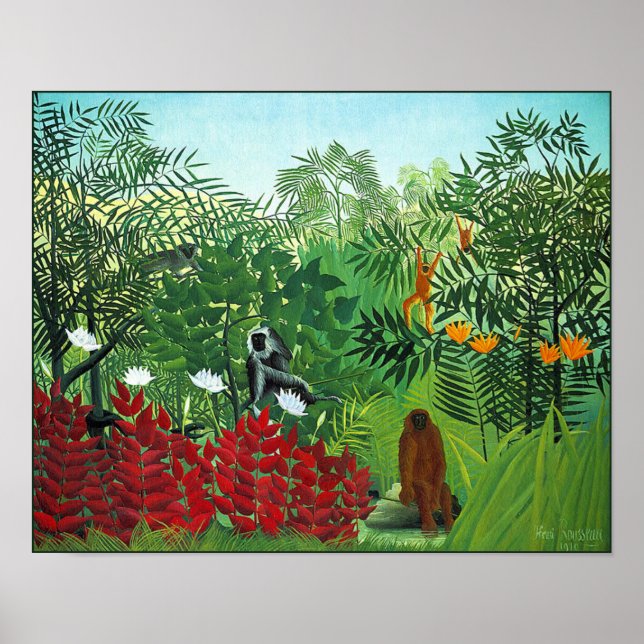 Poster/skriv ut: Tropisk skog med apor Poster (Framsidan)