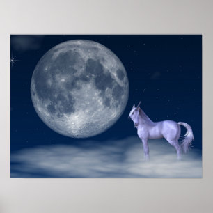 Poster Skriv ut Unicorn Måne Magic Wall Art