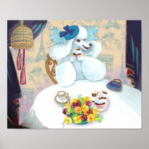 Poster Skriv ut vit Pudel Cupkaka Tea Party