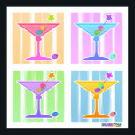 Poster, Skriver ut - Retro Pop Art Martinis Poster<br><div class="desc">Fyra Roligtar, färgfull poppgrafik Martinis mot en retro, femtio konst stil pastel i en klassisk popkonsfyrkant. Utnyttja anpassningsfunktionerna för att anpassa ditt köp med egen text eller egna foton!</div>