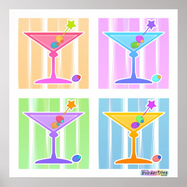 Poster, Skriver ut - Retro Pop Art Martinis Poster (Framsidan)