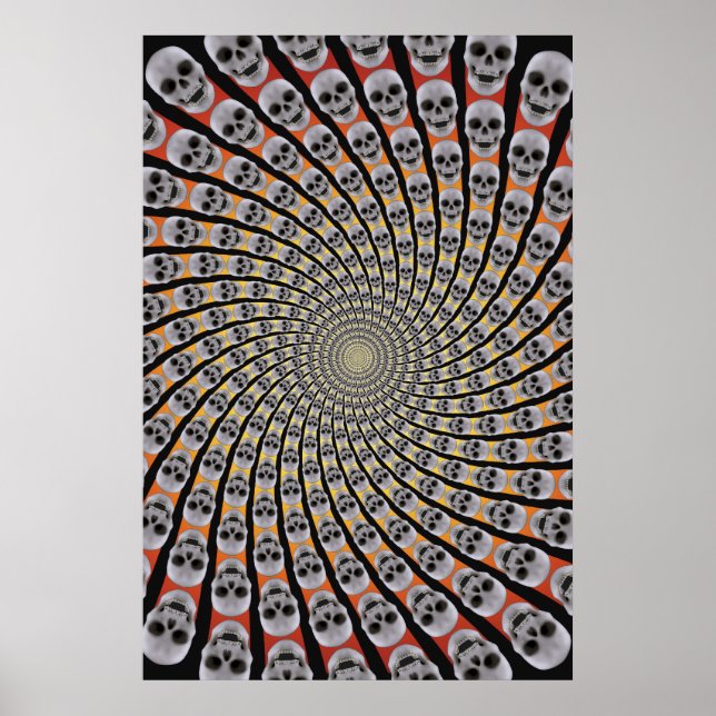 Poster: Skull Spiral: Trippy Design: Red Gult Poster (Framsidan)