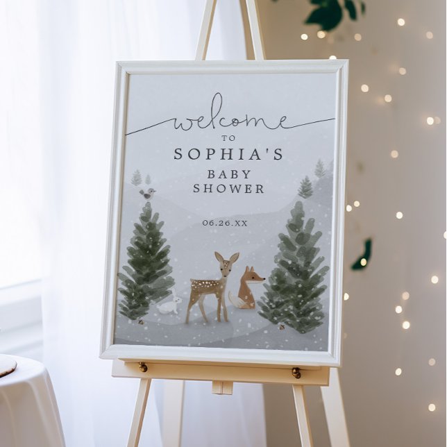 Poster skylt för Winter Boho Woodland Baby Shower (Skapare uppladdad)