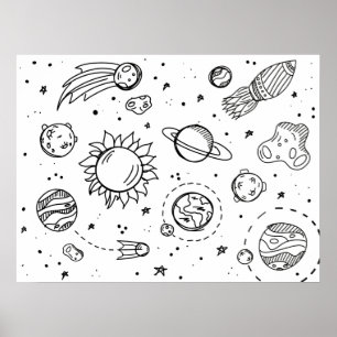 Poster solsystem (svartvitt)